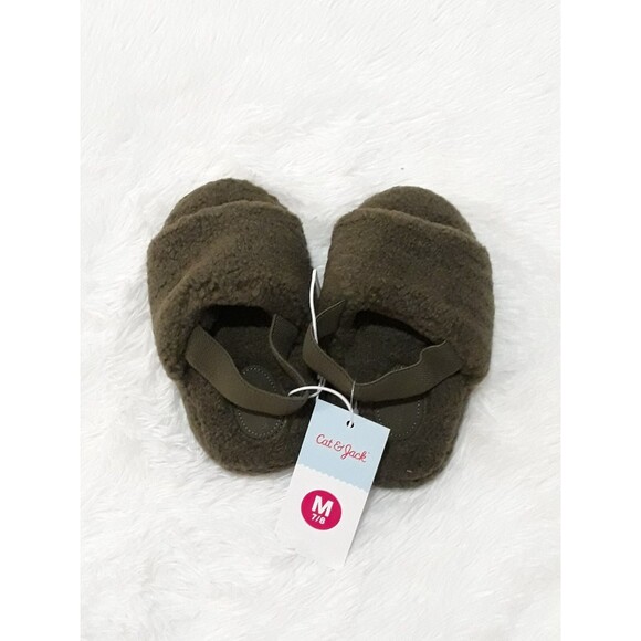 Toddler Avi Single Strap Faux Shearling Slippers "M ~ 7-8" (CAT and JACK) NEW!!! - Picture 1 of 6